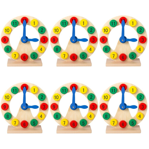 6Pcs Wood Clock Toy Kids Educational Number Shape Puzzle Assorted 1