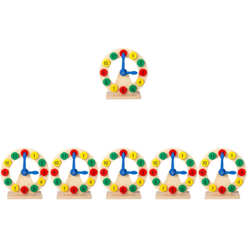 6Pcs Wood Clock Toy Kids Educational Number Shape Puzzle Assorted 2