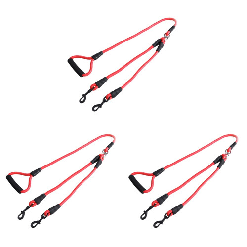 3Pcs Red Pet Dog Pulling Strap Double Head Design Traction Rope 1