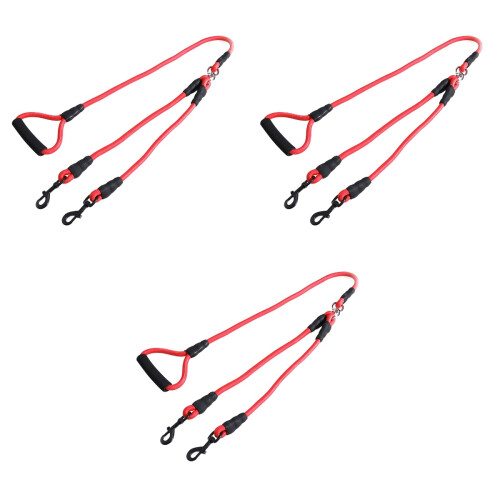 3Pcs Red Pet Dog Pulling Strap Double Head Design Traction Rope 2