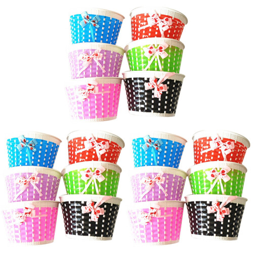 3Pcs Adjustable Strap Kids Bike Basket Hand Woven Plastic Front 1