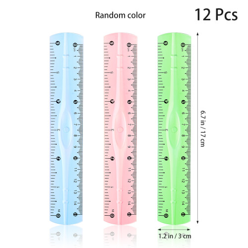 3Pcs Plastic Rulers Transparent Assorted Color for Kids Use