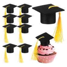 60Pcs Yellow Mini Graduation Caps Cake Toppers Resin Party Decor