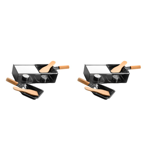 2Sets Black Mini Griddle Plate with Wooden Handle for Cheese Melting 1