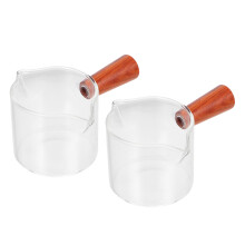4Pcs Espresso Pouring Glass Cups with Double Spouts and Wooden Handle