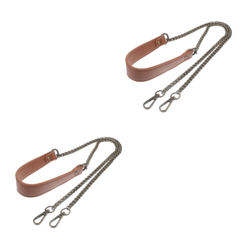 2Pcs Brown Replacement Strap with Metal Chain for Handbags 2
