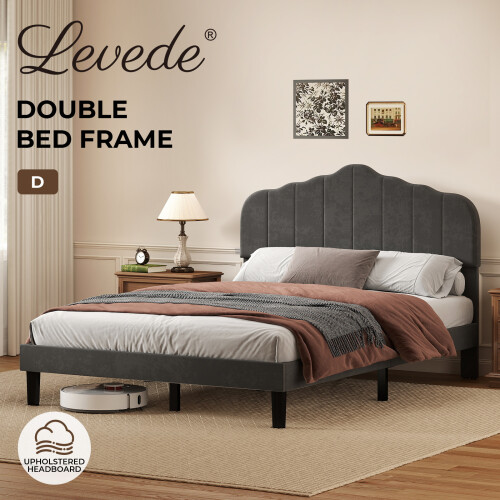 Levede Double Scalloped Linen Bed Frame