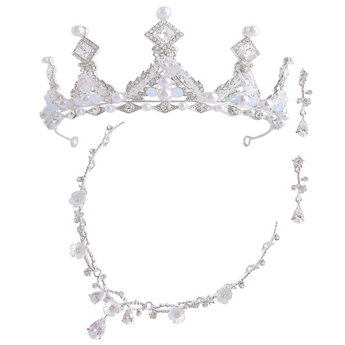 3Ensembles Parure Couronne Argentée Collier Boucles Fille 1