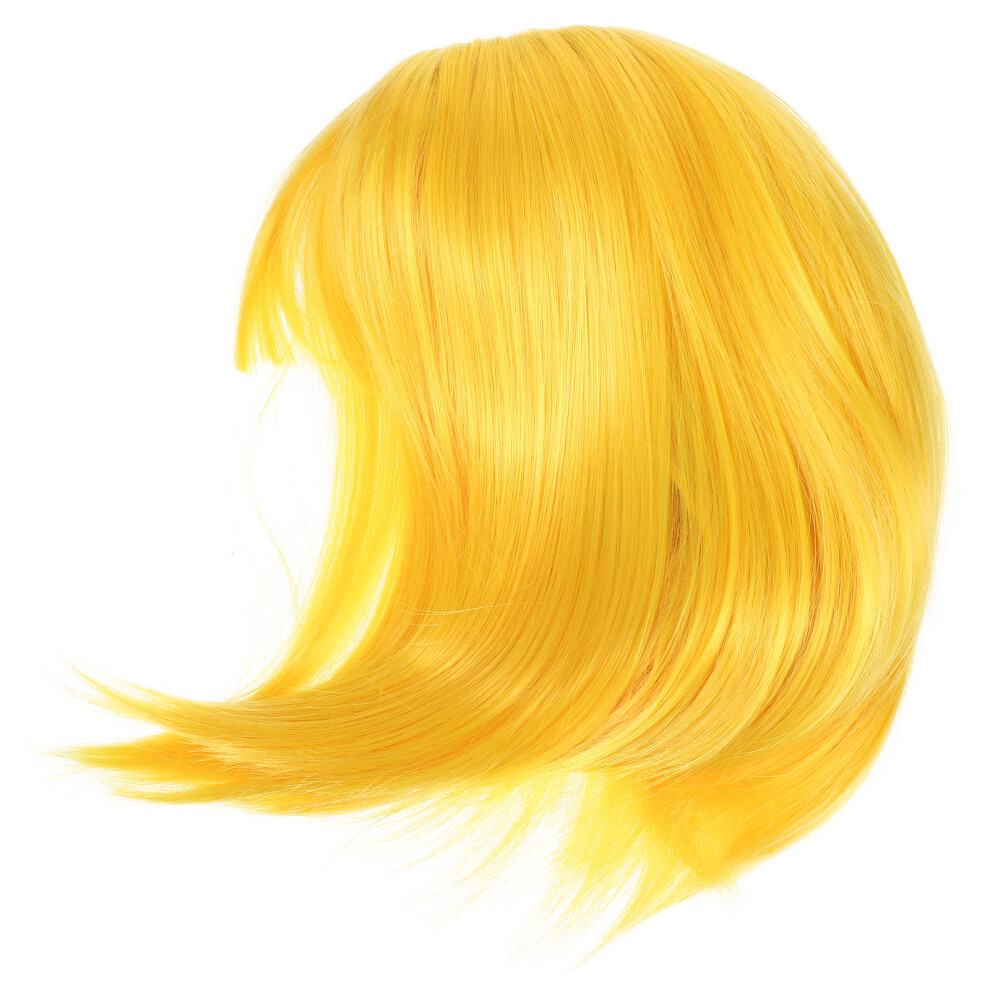 Vaguelly Unisex Yellow 2Pcs Durable Wigs Short Straight Synthetic Hair For Adults