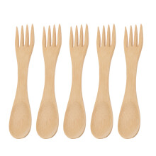 10Pcs Kids Wooden 2-in-1 Spoon and Forks Spork Lightweight Khaki
