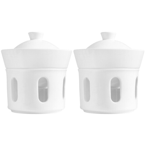 2Pcs Household Multi-Function White Ceramic Soup and Stew Bowls 1