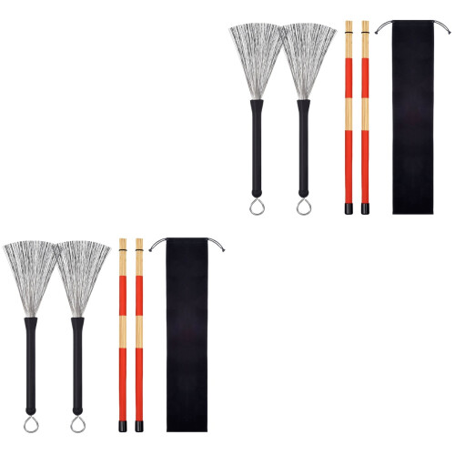 2Pcs Drum Accessories Bamboo Sticks and Steel Brushes Set 2
