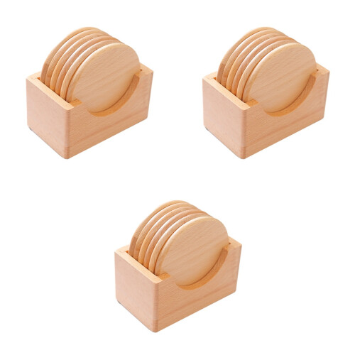 21Pc Light Brown Wood Coasters for Cups with Finish 2
