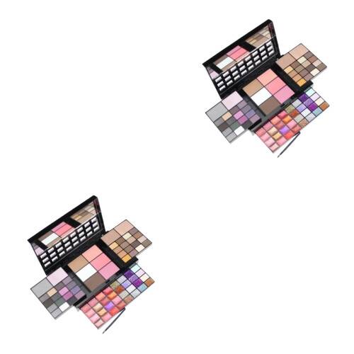 2Pcs Multi Shadow Palette Lip Gloss Blush Pressed Powder Set 2