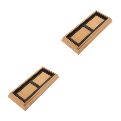 2Sets Bamboo Sharpening Stone Base with Rubber Grip for Home Use Khaki 1