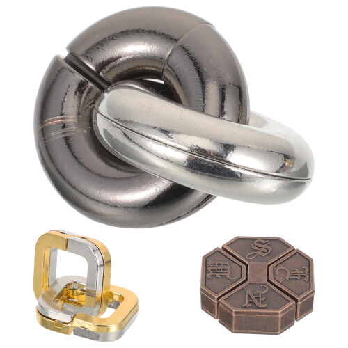 6Pcs Sturdy Metal Brain Puzzle Games Assorted Colors for Elderly Fun