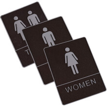 3Pièces Signes De Wc Pour Murs En Acrylique Noir Usage Public