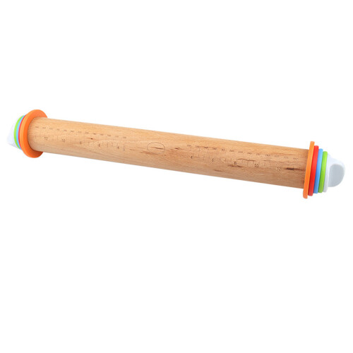 2Pcs Non-Stick Beech Wood Rolling Pin with Scale and Removable Discs