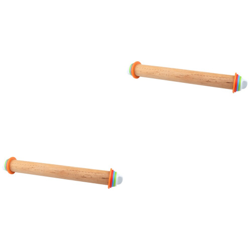 2Pcs Non-Stick Beech Wood Rolling Pin with Scale and Removable Discs 2