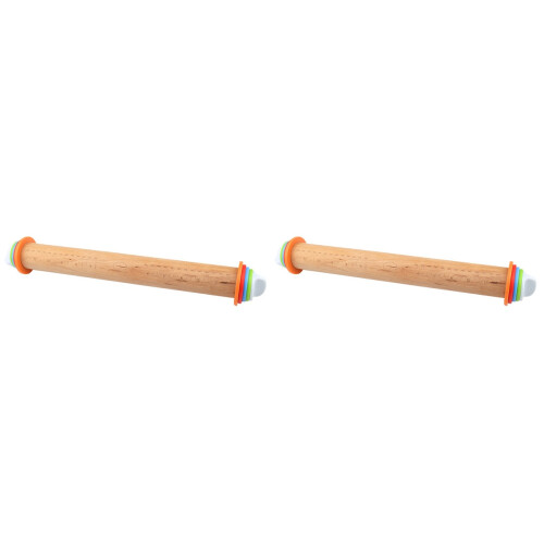 2Pcs Non-Stick Beech Wood Rolling Pin with Scale and Removable Discs 1