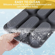 Silicone Pan, Hot Dog Bun Pan with Oil Brush,6 Gutter Nonstick French Bread Bake Mold, French Bread Loaf Pan for Hot Dog