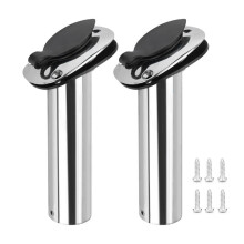 2 Pieces Marine Stainless Steel Fishing Rod Holder Recessed 15 Degree with PVC Cover, Inner Tube and Washer