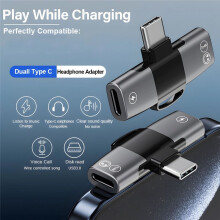 OTG 2 in 1 Double USB Type C Splitter to Type C Jack AUX Audio Headphone 15W Charger Adapter for 15 Pro B