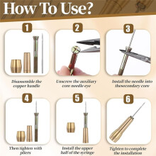 14 PCS Leather Sewing Awl Needle Set with Copper Handle, Leather Sewing Needle Awl for Leather Sewing Tools