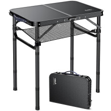 Anbte Folding Camping Table with Storage Net, Aluminum Small Folding table Adjustable Height Max 67 cm Pure Black 59cm x 40cm Outdoor Table,