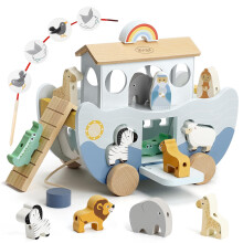 Joyreal Wooden Noahs Ark Toy - Christening Gifts for Girls Boys, Wooden Montessori Toys for 1 2 3 Year old, Farm Animals Shape Sorter Stacking Toys B