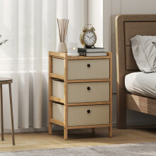 HOMCOM Chest of Drawers, 3 Drawers Dresser with Bamboo Frame, Cream White