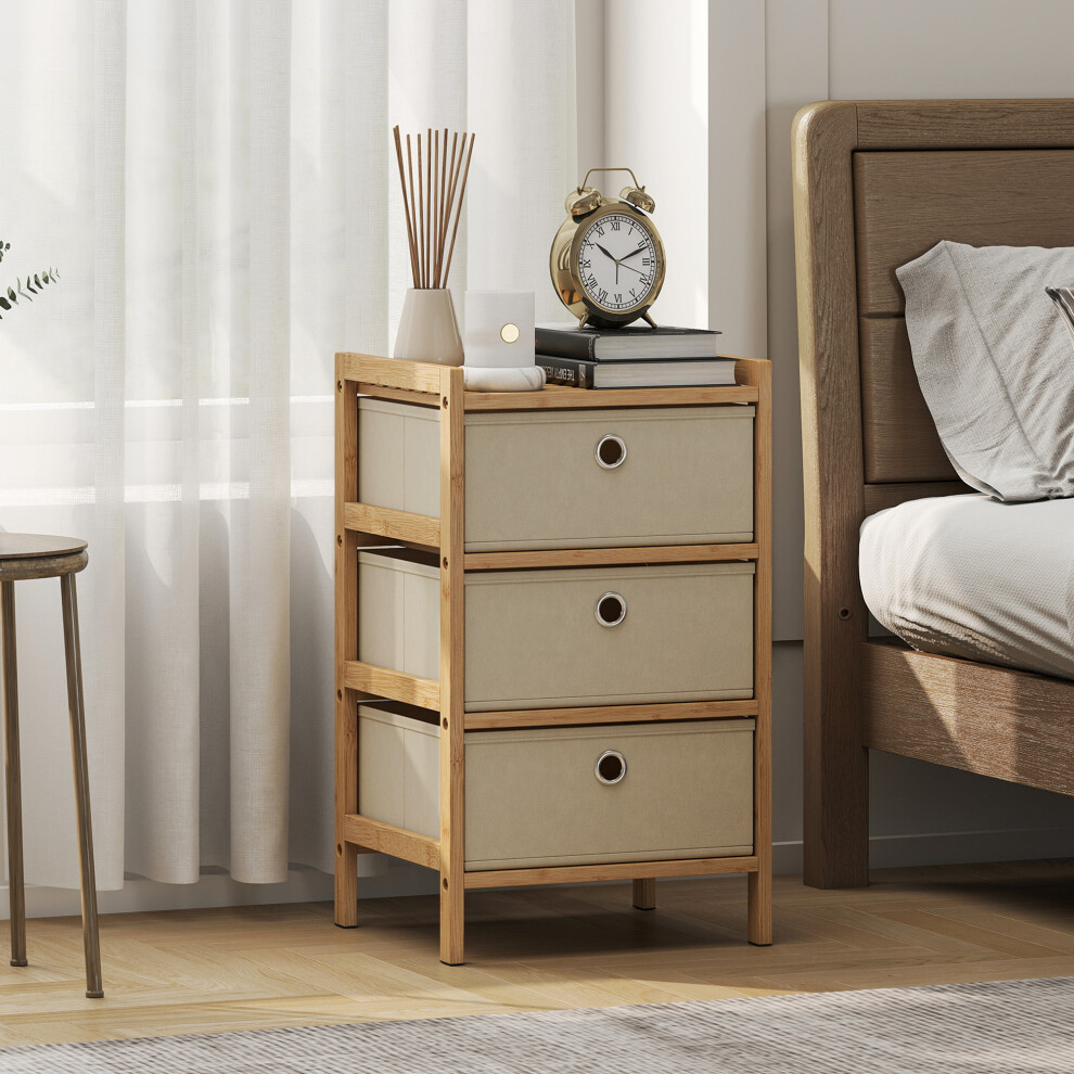 Homcom Chest Of Drawers, 3 Drawers Dresser With Bamboo Frame, Cream White
