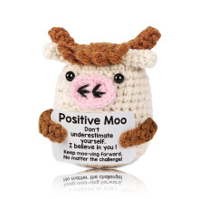 Positive Moo,Funny Mini Cow,Good Luck Gifts with Cards,Emotional Support Positive Potato Crochet Animals,Valentines day/New Job/Leaving Gift for Wome
