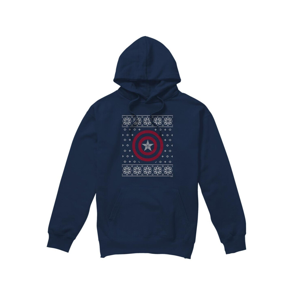 Captain America (M, Navy) Mens Shield Hoodie