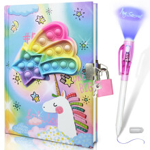 Pop Secret Diary for Girls with Invisible Pen, 7.5x5.4 Inch 160 Pages Unicorn Fidget Girls Diary with Lock & Invisible Ink Double-end Pen Kids Notebo