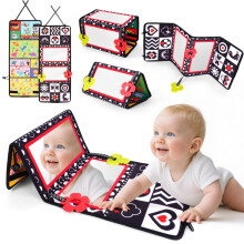 Vicloon Tummy Time Mirror Toys for Babies, Flip Mirror Foldable Baby Toys, Double-Sided Baby Mirrors with High Contrast Patterns, Black and White Bab