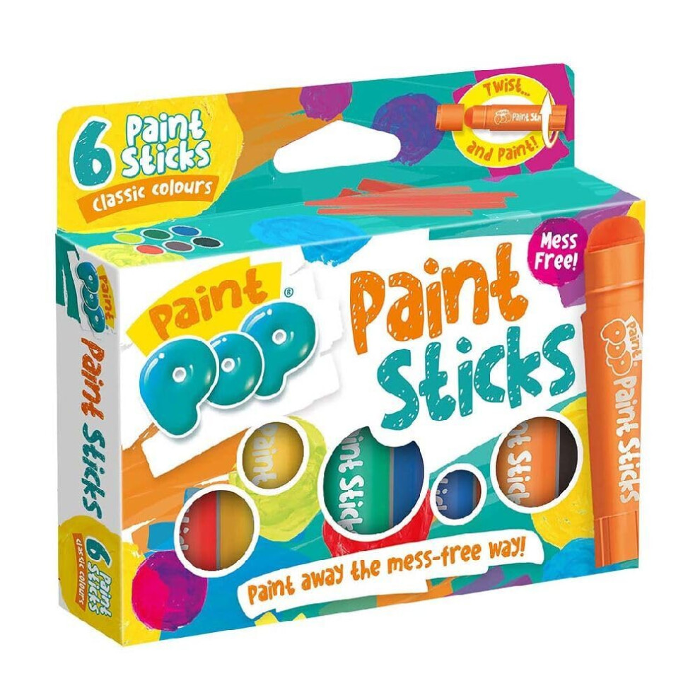 Paint Pop - Paint Sticks For Kids - 6 Pack Classic Assorted Colours - Twist & Paint, Mess-Free, Fast Drying Action, Easy Clean Up, Vibrant Colours, M 96682524