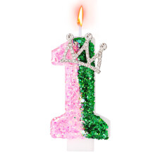Birthday Candle, Glittery Witch Number Candle with Crown Decoration Cake Topper for Birthday Witch Themed Parties Anniversary(Number 1)
