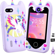 Kids Smart Phone for Girls Gifts - Toddler Christmas Birthday Gift for Age 3 4 5 6 Year Old, Kids Mobile Phone Toy with Touchscreen, Dual Cameras, Le