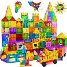 Jvshazup 120PCS Magnetic Tiles Kids Toys with 2 Magnetic Figure & 2 Car - Building Blocks STEM Magnet Building Set Preschool Montessori Toys for Kids
