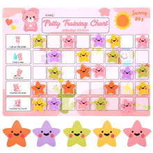 Potty Training Reward Chart for Toddlers with 40 Large Reusable EVA Foam Stars, Ideal for Home and Preschool (Pink Bear)