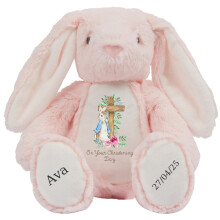 HotScamp Personalised Christening Bunny with Name - Peter Cross Rabbit Pink Flowers On your Christening Day Soft Toy for Baby, Toddler, Child, Kids,