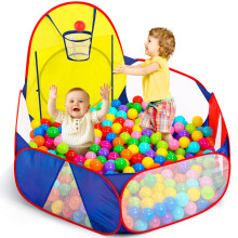 Eocolz Kids Ball Pit Large Pop Up Childrens Ball Pits Tent for Toddlers Playhouse Baby Crawl Playpen with Basketball Hoop and Zipper Storage Bag, 4 F