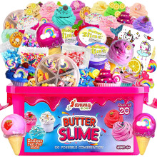 Jumbo Butter Slime Kit for Girls Ages 8-12-w/Storage Box for Colorful Assorted Slimes,Sprinkles,Charms & More Accessories-Non Toxic,Non Sticky Slime