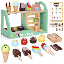 RILSO Gifts for 2 3 4 Year Old Girls,Toys for 2 3 4 Year Old Girls, Wooden Ice Cream Set,Play Food Sets for Children Kitchen,Ice Cream Toys for Kids