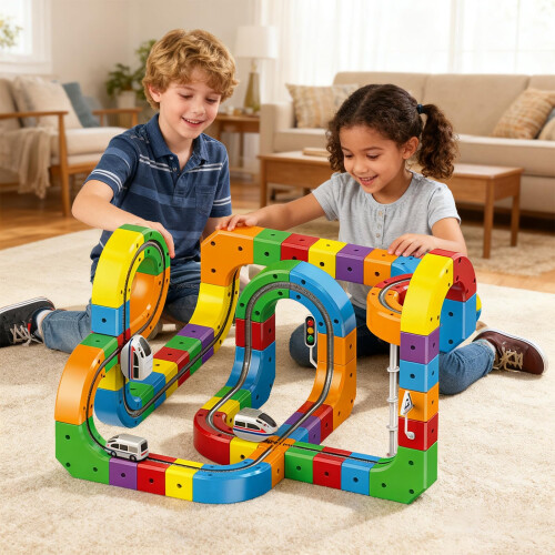 Clickrail Electric Train Set, Track Fusion Toy, Magic Rail Cube Train Set, with Gravity-Defying Motorized Train, 3D Embedded Layouts Train Track Set, 2