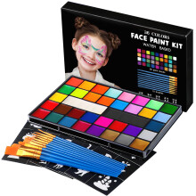 ENJSD Face Paint, Face Paint for Kids and Adults, Water Based Non-Toxic 36 Color with 10 Brushes 30 Stencils, Easily Washable Safe Body Painting for