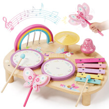 Lehoo Castle Unicorn Kids Drum Kit, Montessori Educational Toys Gifts for 1-3 Year Old Girls, Baby Toddler Wooden Musical Instruments Toys with Xylop