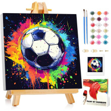 Paint by Numbers for Children with Frame and Woodeen Easel, Football Painting by Numbers Kits for Kids Ages 4-8-12, DIY Football Acrylic Oil Painting