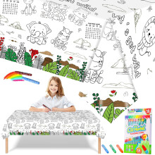 Forest Animals Giant Colouring Table Cloths for Kids,Jungle Animals Party Tablecloth Colouring Poster with 18 Paint Pen,47x71inch Colour In Table Clo